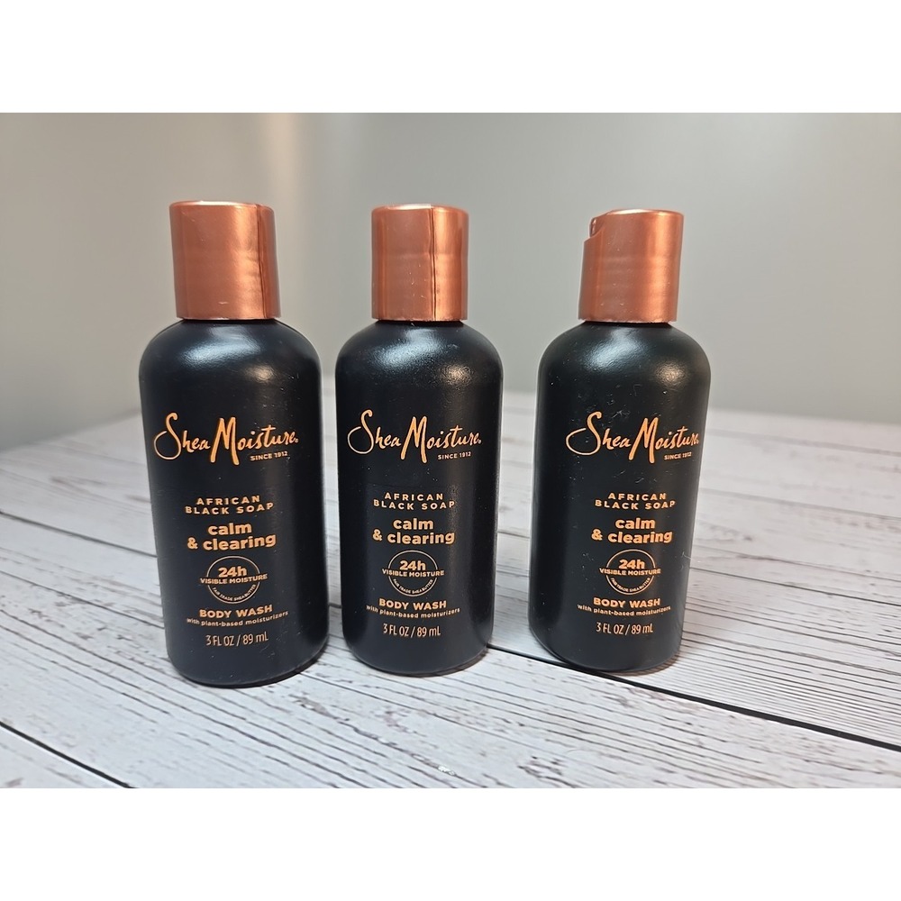 Lot of 3 - Shea Moisture African Black Soap Calm & Clearing Body Wash - 3 oz